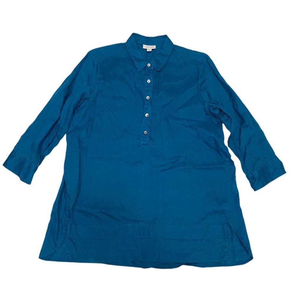 J Jill Love Linen‎ Blue Tunic Top S Sustainable Coastal Capsule Quiet Luxury
